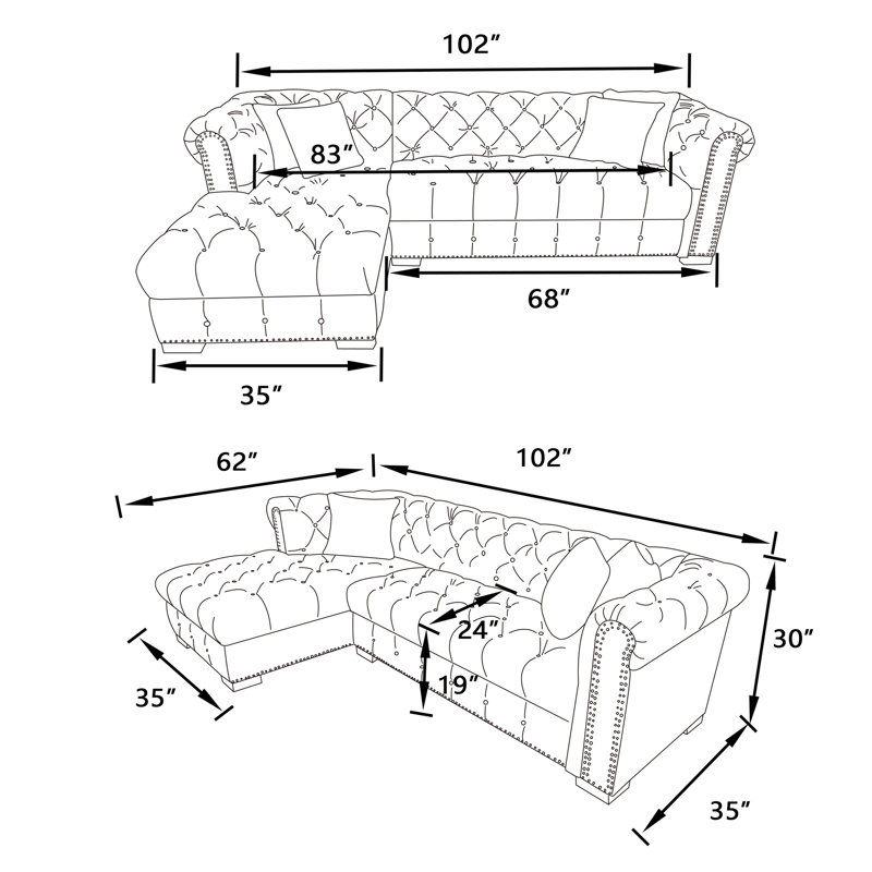 House of Hampton® Giesela 2 Piece Velvet Sectional & Reviews Wayfair Canada